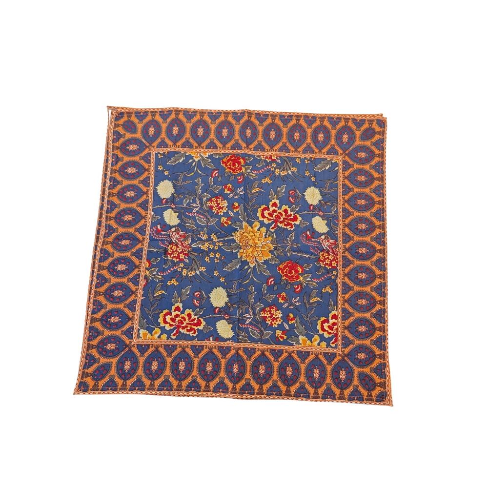 Set 4 Cotton Napkins Navy Floral Orange Border Print 20 in French Country
